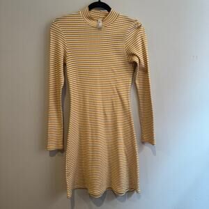 American Apparel Ribbed Striped Dress Yellow White Mock Neck Knitted womens Sz S